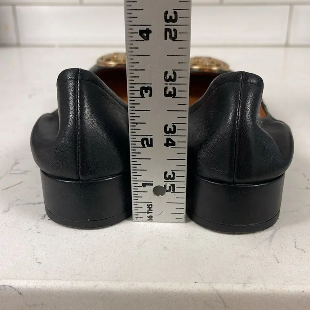 Tory Burch Benton 2 Nappa Leather Shoes Size 6.5 Black Leather Ballet Style